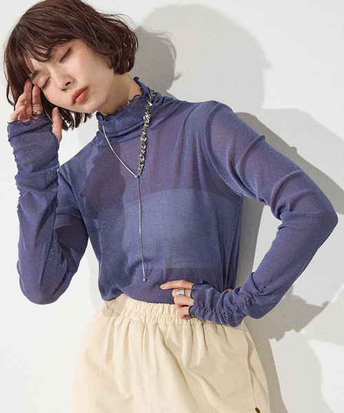 ELLEgirl(エルガール)の「シアーラメインナートップス【ELLEgirl/エル ガール】(Tシャツ/カットソー・レディース・パープル/グレイッシュブルー/ブラック・FREE)」の8枚目の写真