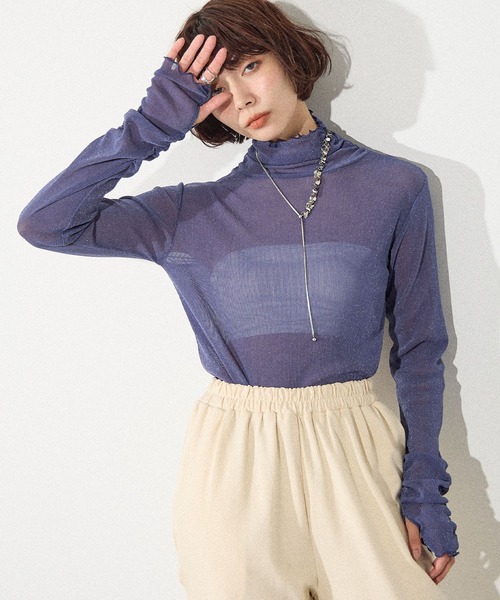 ELLEgirl(エルガール)の「シアーラメインナートップス【ELLEgirl/エル ガール】(Tシャツ/カットソー・レディース・パープル/グレイッシュブルー/ブラック・FREE)」の10枚目の写真