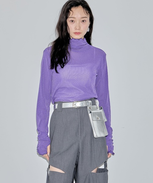 ELLEgirl(エルガール)の「シアーラメインナートップス【ELLEgirl/エル ガール】(Tシャツ/カットソー・レディース・パープル/グレイッシュブルー/ブラック・FREE)」の15枚目の写真