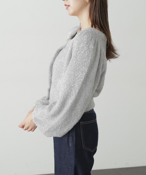 FREE'S MART（フリーズマート）の「◆ラメシャギーニットカーディガン（カーディガン/ボレロ・レディース・ピンク/グリーン/グレー・FREE）」の5枚目の写真