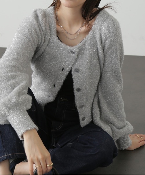 FREE'S MART（フリーズマート）の「◆ラメシャギーニットカーディガン（カーディガン/ボレロ・レディース・ピンク/グリーン/グレー・FREE）」の21枚目の写真