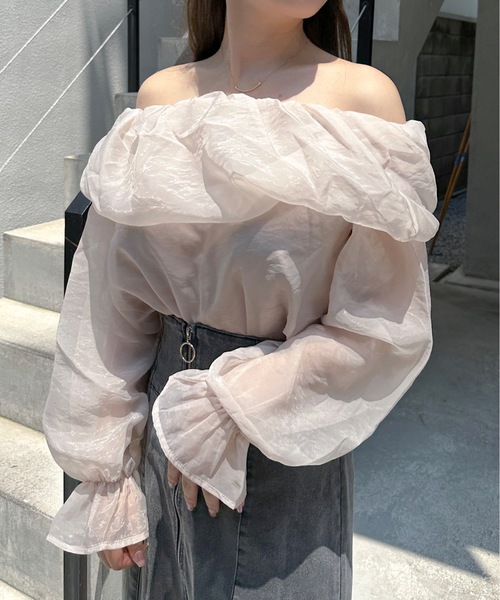 NOMAE（ノーマエ）の「シアーオフショルブラウス（シャツ/ブラウス・レディース・ライトピンク/アイボリー/ライトグレー/グレー系その他・FREE）」の4枚目の写真