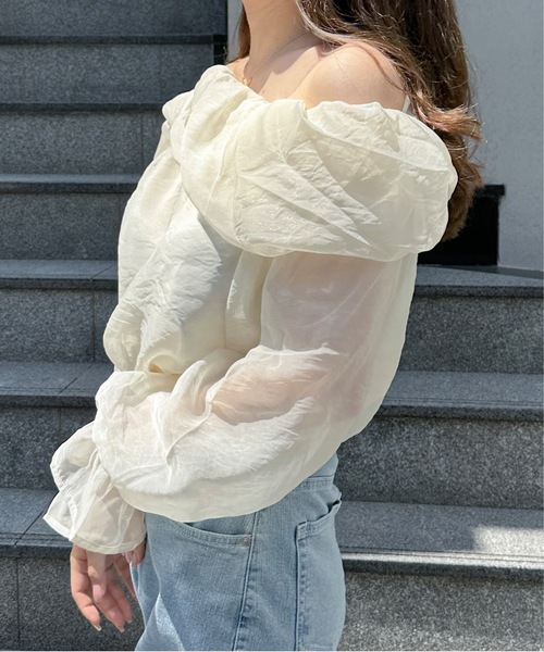 NOMAE（ノーマエ）の「シアーオフショルブラウス（シャツ/ブラウス・レディース・ライトピンク/アイボリー/ライトグレー/グレー系その他・FREE）」の7枚目の写真