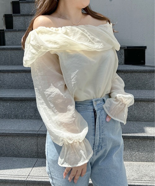 NOMAE（ノーマエ）の「シアーオフショルブラウス（シャツ/ブラウス・レディース・ライトピンク/アイボリー/ライトグレー/グレー系その他・FREE）」の6枚目の写真