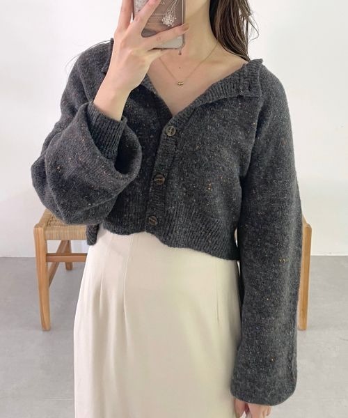 mysty woman（ミスティウーマン）の「【WEB限定】前後2WAYネップクルーネックカーディガン　973628（カーディガン/ボレロ・レディース・ライトブルー/ライトベージュ/モカ/ブラック/ライトグリーン・FREE）」の2枚目の写真