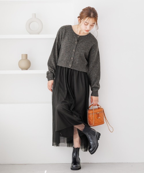 mysty woman（ミスティウーマン）の「【WEB限定】前後2WAYネップクルーネックカーディガン　973628（カーディガン/ボレロ・レディース・ライトブルー/ライトベージュ/モカ/ブラック/ライトグリーン・FREE）」の8枚目の写真