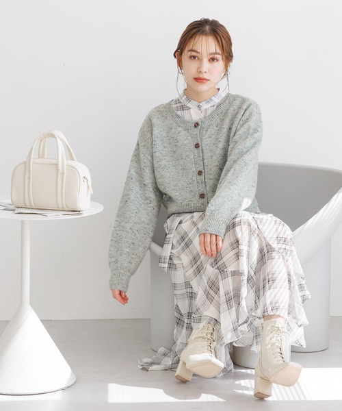 mysty woman（ミスティウーマン）の「【WEB限定】前後2WAYネップクルーネックカーディガン　973628（カーディガン/ボレロ・レディース・ライトブルー/ライトベージュ/モカ/ブラック/ライトグリーン・FREE）」の13枚目の写真