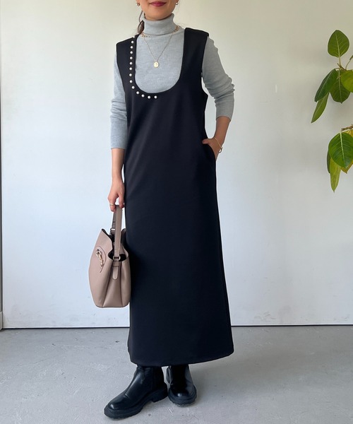 un dix cors（アンディコール）の「前後2WAYVネックパールジャンスカ（ジャンパースカート・レディース・ブラック/ブラウン・L/FREE）」の2枚目の写真