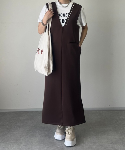 un dix cors（アンディコール）の「前後2WAYVネックパールジャンスカ（ジャンパースカート・レディース・ブラック/ブラウン・L/FREE）」の3枚目の写真