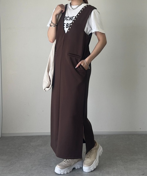 un dix cors（アンディコール）の「前後2WAYVネックパールジャンスカ（ジャンパースカート・レディース・ブラック/ブラウン・L/FREE）」の4枚目の写真