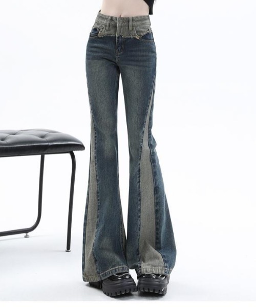 Vipoa（ヴィポア）の「切り替えデザインデニム（デニムパンツ・レディース・ブルー・LARGE/MEDIUM）」の2枚目の写真