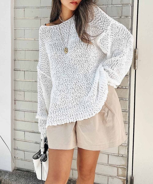 esutoreja（エストレジャ）の「ルーズニットトップス（ニット/セーター・レディース・ホワイト/ブラック/ベージュ・FREE）」の2枚目の写真