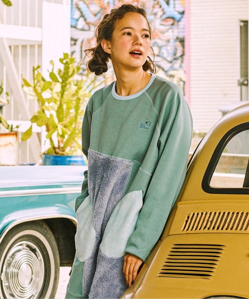 go slow caravan（ゴースローキャラバン）の「シャギー ボアランダム切替ワンピース W（ワンピース・レディース・オリーブ/ライトブルー・FREE）」の8枚目の写真