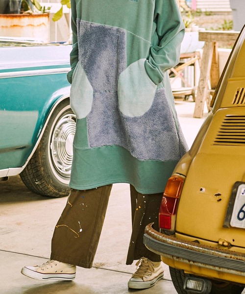 go slow caravan（ゴースローキャラバン）の「シャギー ボアランダム切替ワンピース W（ワンピース・レディース・オリーブ/ライトブルー・FREE）」の7枚目の写真