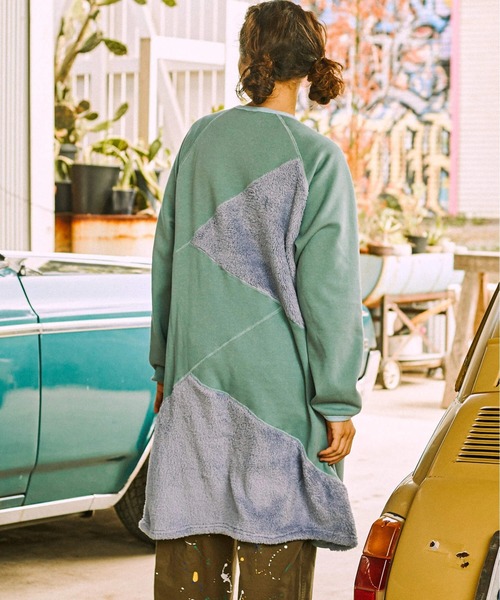 go slow caravan（ゴースローキャラバン）の「シャギー ボアランダム切替ワンピース W（ワンピース・レディース・オリーブ/ライトブルー・FREE）」の5枚目の写真