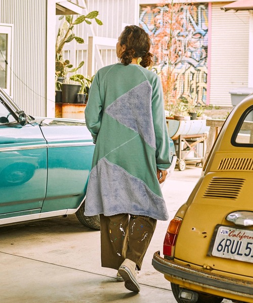 go slow caravan（ゴースローキャラバン）の「シャギー ボアランダム切替ワンピース W（ワンピース・レディース・オリーブ/ライトブルー・FREE）」の3枚目の写真