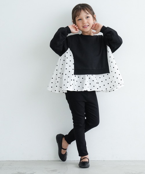 coca(coca)(コカ)の「キッズ ドットブラウスドッキング裏毛トップス(シャツ/ブラウス・キッズ・アイボリー/ブラック・110/120/130/140)」の2枚目の写真