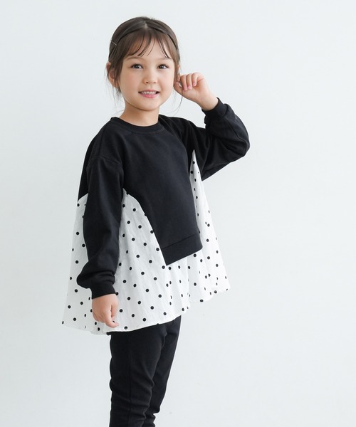 coca(coca)(コカ)の「キッズ ドットブラウスドッキング裏毛トップス(シャツ/ブラウス・キッズ・アイボリー/ブラック・110/120/130/140)」の3枚目の写真