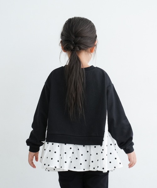 coca(coca)(コカ)の「キッズ ドットブラウスドッキング裏毛トップス(シャツ/ブラウス・キッズ・アイボリー/ブラック・110/120/130/140)」の4枚目の写真