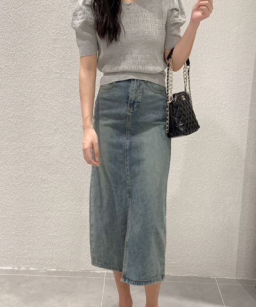 PIN(ピン)の「センタースリットHWデニムスカート(デニムスカート・レディース・ライトブルー/ブルー・S/M/L)」の16枚目の写真