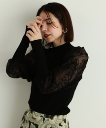 ◆シフォンエンブロイダリースリーブニット