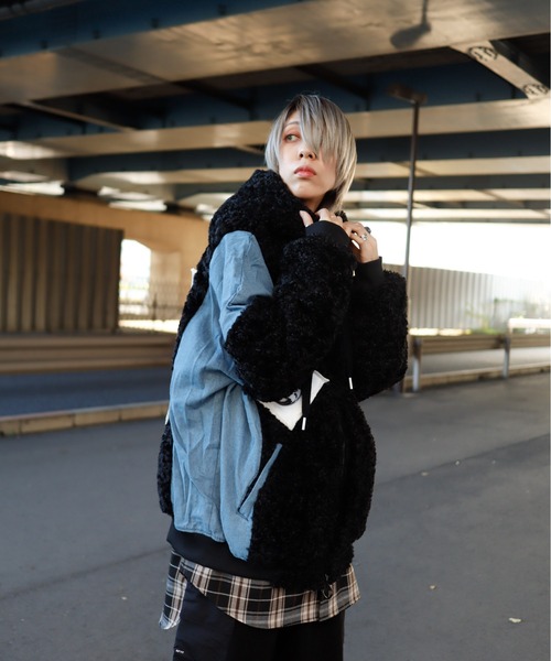 AFYF（エーエフワイエフ）の「AFYF BOA DENIM MIX PK/ビッグシルエット ボア デニムミックスパーカー（ブルゾン・メンズ・ブラック/オフホワイト・FREE）」の20枚目の写真