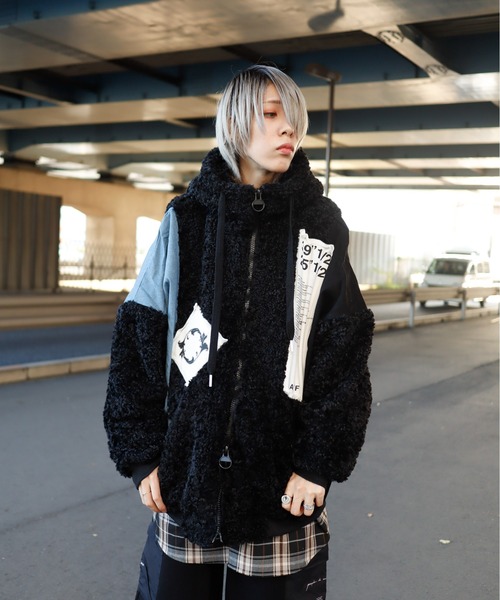 AFYF（エーエフワイエフ）の「AFYF BOA DENIM MIX PK/ビッグシルエット ボア デニムミックスパーカー（ブルゾン・メンズ・ブラック/オフホワイト・FREE）」の21枚目の写真
