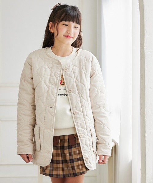 Amourire girl(アムリールガール)の「ボアベスト&キルティングジャケット/コートセット(130㎝~160㎝)(ノーカラーコート・キッズ・オフホワイト/ブラック・130cm/140cm/150cm/160cm)」の13枚目の写真