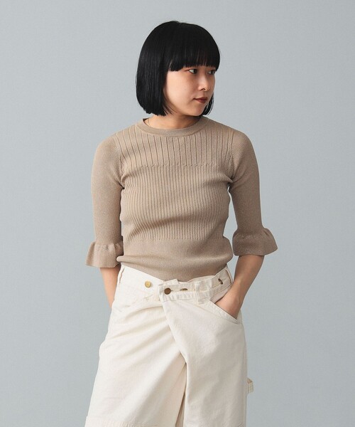 BEAMS BOY（ビームスボーイ）の「maturely / Rame Frill Rib 5Sleeves（ニット/セーター・レディース・ベージュ/サックスブルー/ブラック・ONE SIZE）」の3枚目の写真
