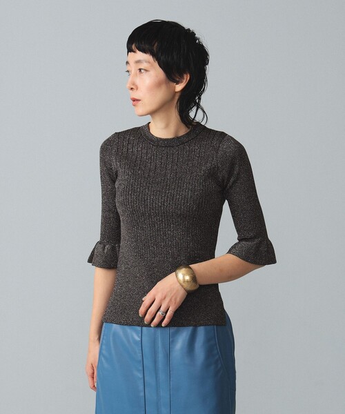 BEAMS BOY（ビームスボーイ）の「maturely / Rame Frill Rib 5Sleeves（ニット/セーター・レディース・ベージュ/サックスブルー/ブラック・ONE SIZE）」の2枚目の写真