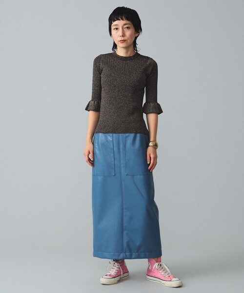 BEAMS BOY（ビームスボーイ）の「maturely / Rame Frill Rib 5Sleeves（ニット/セーター・レディース・ベージュ/サックスブルー/ブラック・ONE SIZE）」の4枚目の写真