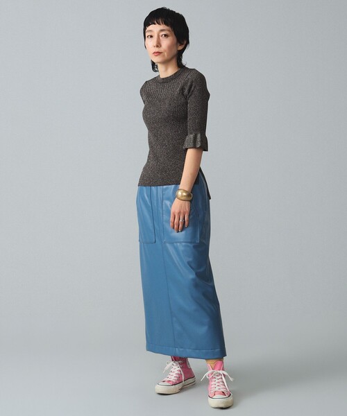 BEAMS BOY（ビームスボーイ）の「maturely / Rame Frill Rib 5Sleeves（ニット/セーター・レディース・ベージュ/サックスブルー/ブラック・ONE SIZE）」の5枚目の写真