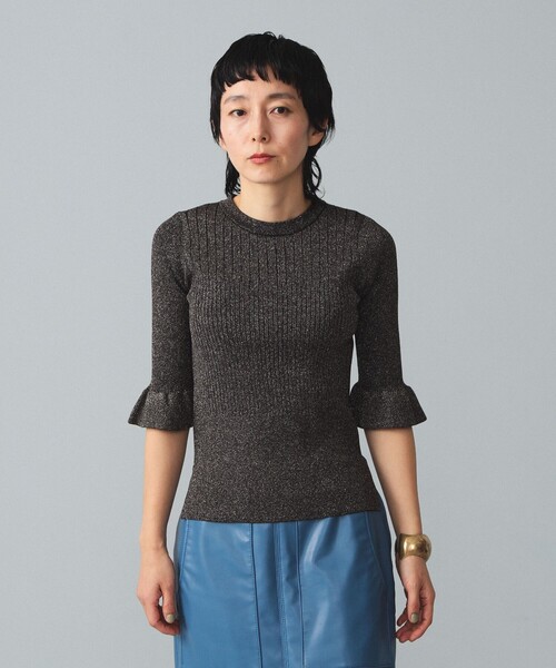 BEAMS BOY（ビームスボーイ）の「maturely / Rame Frill Rib 5Sleeves（ニット/セーター・レディース・ベージュ/サックスブルー/ブラック・ONE SIZE）」の6枚目の写真