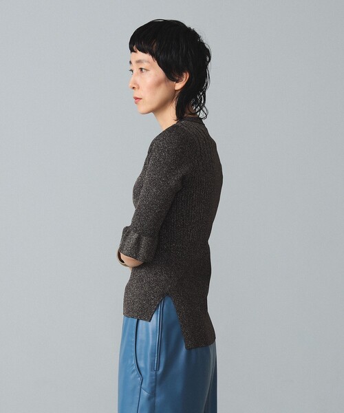 BEAMS BOY（ビームスボーイ）の「maturely / Rame Frill Rib 5Sleeves（ニット/セーター・レディース・ベージュ/サックスブルー/ブラック・ONE SIZE）」の7枚目の写真