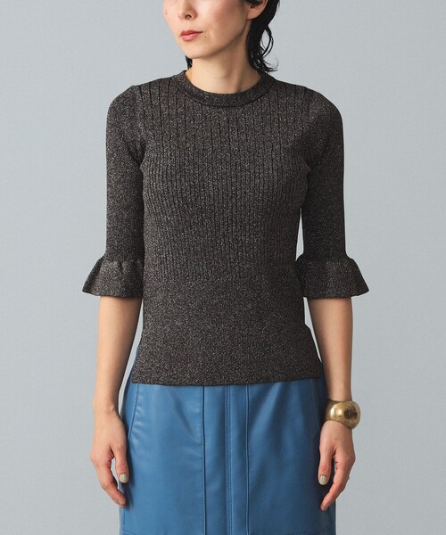 BEAMS BOY（ビームスボーイ）の「maturely / Rame Frill Rib 5Sleeves（ニット/セーター・レディース・ベージュ/サックスブルー/ブラック・ONE SIZE）」の9枚目の写真