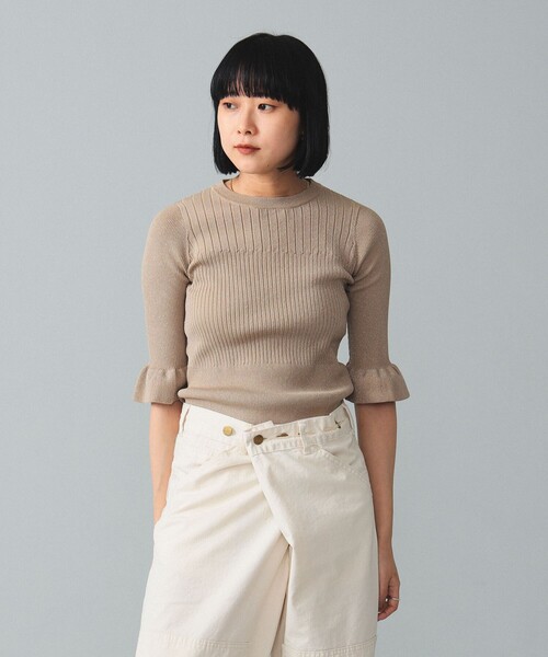 BEAMS BOY（ビームスボーイ）の「maturely / Rame Frill Rib 5Sleeves（ニット/セーター・レディース・ベージュ/サックスブルー/ブラック・ONE SIZE）」の17枚目の写真