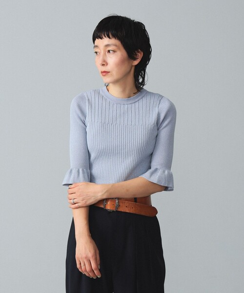 BEAMS BOY（ビームスボーイ）の「maturely / Rame Frill Rib 5Sleeves（ニット/セーター・レディース・ベージュ/サックスブルー/ブラック・ONE SIZE）」の20枚目の写真