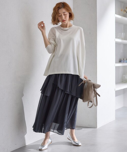 23区(ニジュウサンク)の「【Oggi4月号掲載/洗える】シアーツイル ティアードスカート(スカート・レディース・ブラック系/アイボリー系・30/32/34)」の6枚目の写真