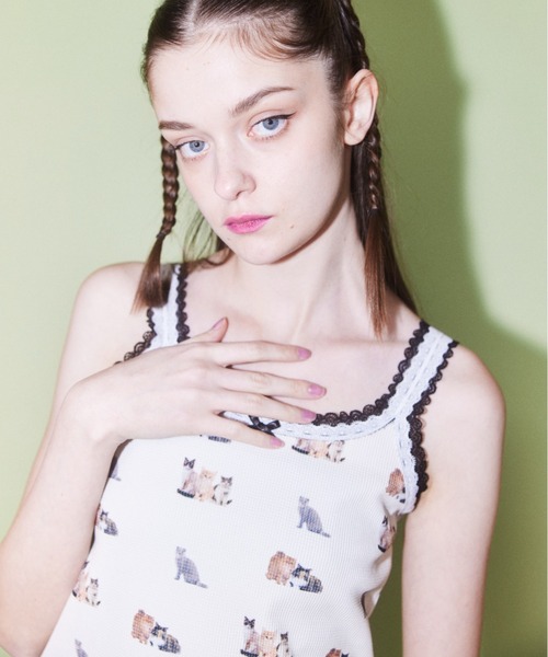 Candy Stripper(キャンディストリッパー)の「BABY KITTENS WAFFLE キャミソール(キャミソール・レディース・ピンク/アイボリー/ブラック・2)」の4枚目の写真