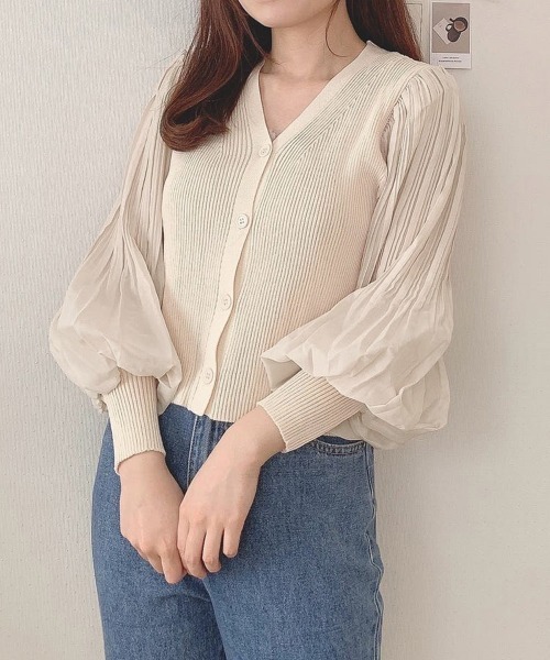 Miniministore(ミニミニストア)の「ニットカーディガンボリューム袖Vネック(ニット/セーター・レディース・ホワイト/ブラック/ベージュ・フリー)」の14枚目の写真