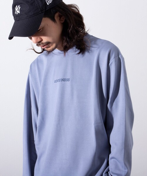 GLOSTER（グロスター）の「【GLOSTER/グロスター】ボックスロゴ刺繍 ポンチ長袖Tシャツ（Tシャツ/カットソー・メンズ・ホワイト/ネイビー/ピンク/ブルーグレー・S/M/L）」の2枚目の写真