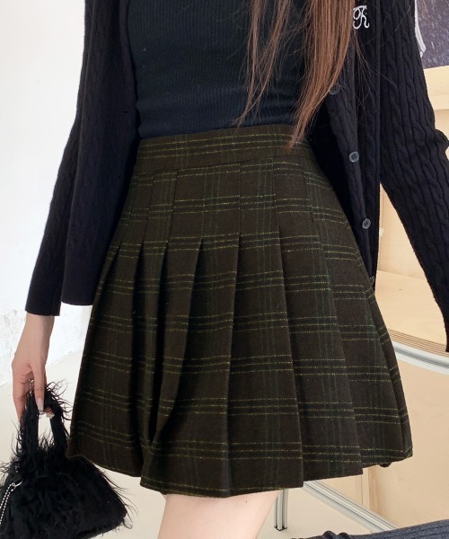 PRIVATE BEACH(プライベートビーチ)の「チェック柄ハイウエストプリーツミニスカート スカパン(スカート・レディース・ダークブラウン/モカ・L/M/S)」の13枚目の写真