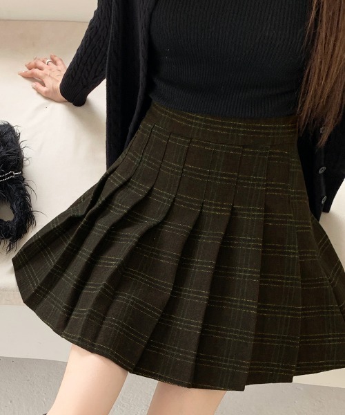 PRIVATE BEACH(プライベートビーチ)の「チェック柄ハイウエストプリーツミニスカート スカパン(スカート・レディース・ダークブラウン/モカ・L/M/S)」の14枚目の写真