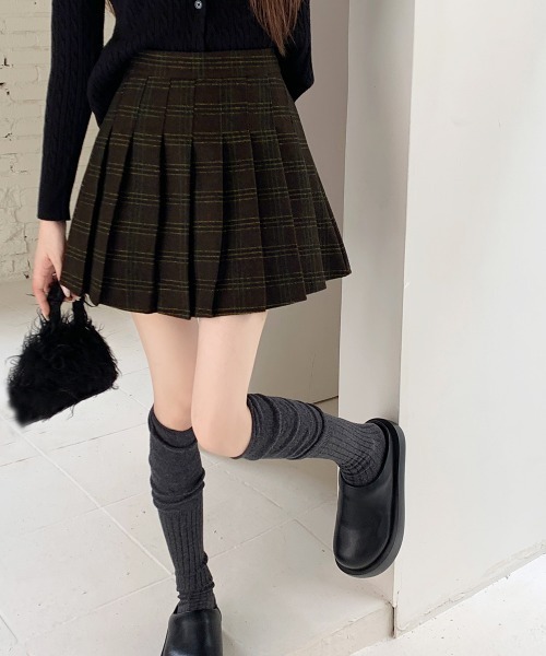 PRIVATE BEACH(プライベートビーチ)の「チェック柄ハイウエストプリーツミニスカート スカパン(スカート・レディース・ダークブラウン/モカ・L/M/S)」の16枚目の写真