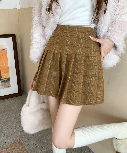 セール】チェック柄ハイウエストプリーツミニスカート スカパン