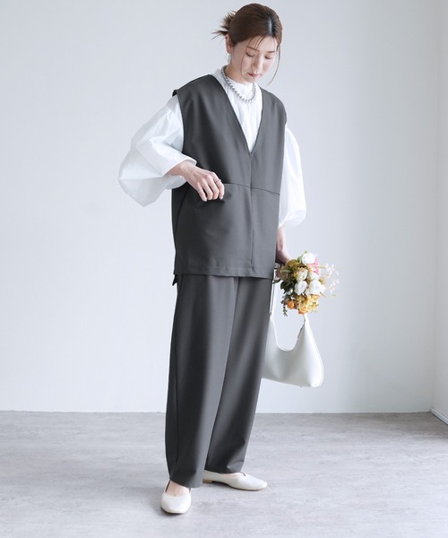reca（レカ）の「Vネックベスト×カーブパンツ2点セット（スーツセット・レディース・グレー/ブラック/サンドベージュ・S/M/L/XL）」の6枚目の写真