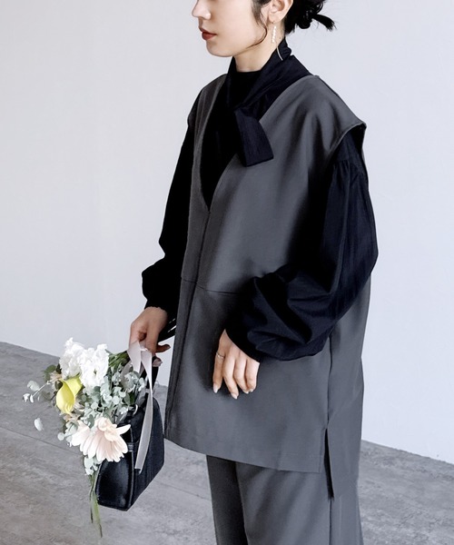 Vネックベスト×カーブパンツ2点セット（スーツセット）｜reca（レカ