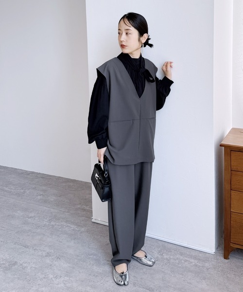 Vネックベスト×カーブパンツ2点セット（スーツセット）｜reca（レカ