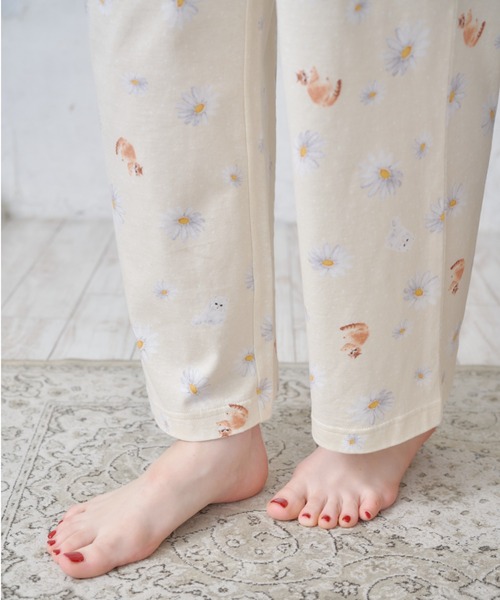 PAUL&JOE(ポールアンドジョー)の「【PAUL&JOE】ニャンニャンプリント ロングパンツ(ルームウェア/パジャマ・レディース・グリーン/アイボリー・M/L)」の7枚目の写真