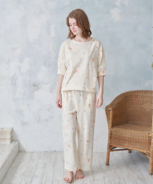 PAUL&JOE(ポールアンドジョー)の「【PAUL&JOE】ニャンニャンプリント ロングパンツ(ルームウェア/パジャマ・レディース・グリーン/アイボリー・M/L)」の8枚目の写真